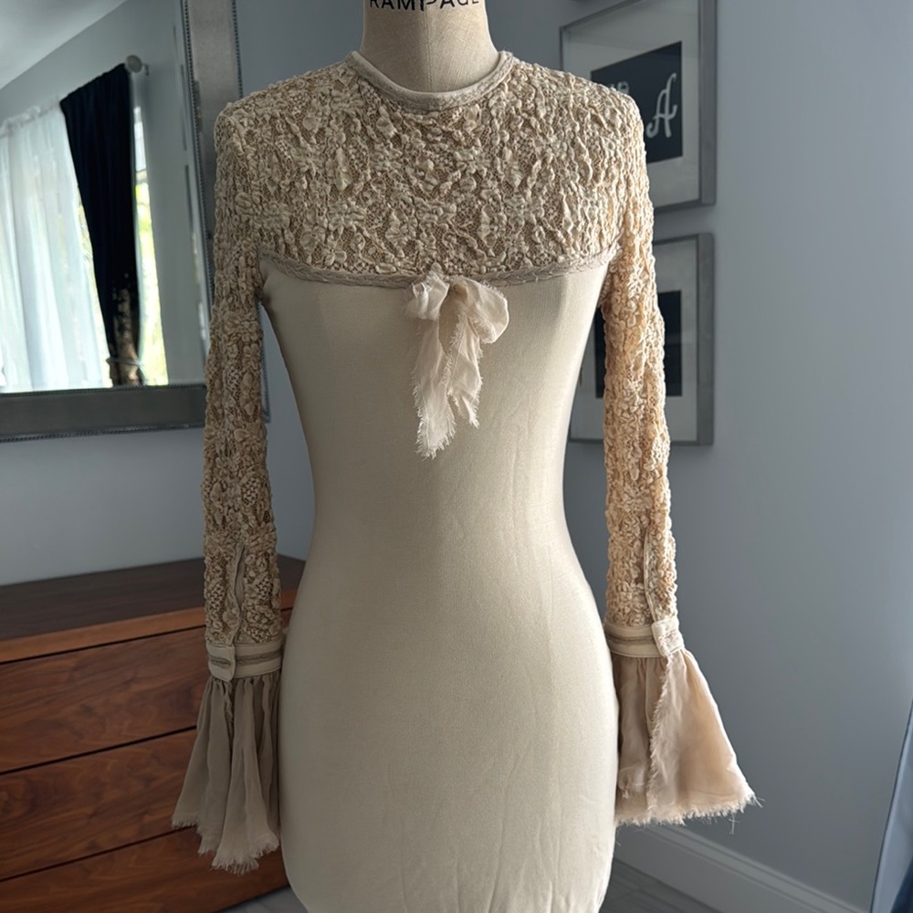 Victorian Glamor Couture  Lace Beige Dress by Florida Designer Sandra Hagen
